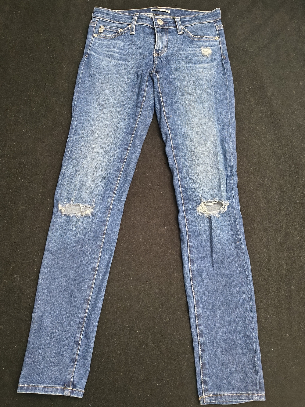 Ag Adriano Goldschmied Women’s Light-Medium Blue Distressed Boyfriend Jeans